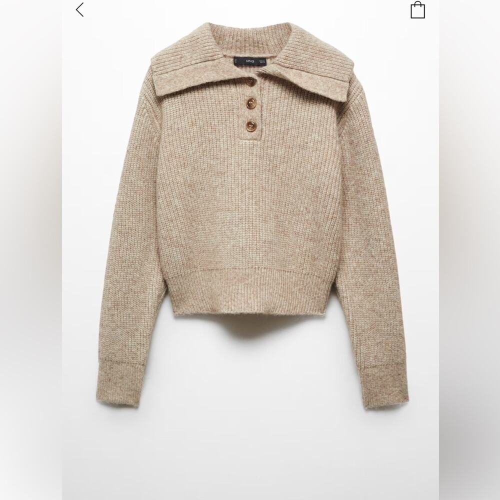 Mango CAMP-COLLAR KNIT SWEATER Sand XS - Picture 8 of 12